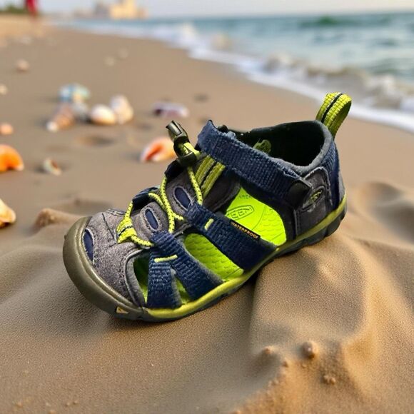 Keen Little Kids' Seacamp II CNX Naval Academy/Chartreuse Sandals Size 8 - Picture 1 of 7